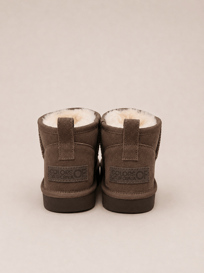 Kurzer Lammfell-Boot aus Veloursleder – Taupe