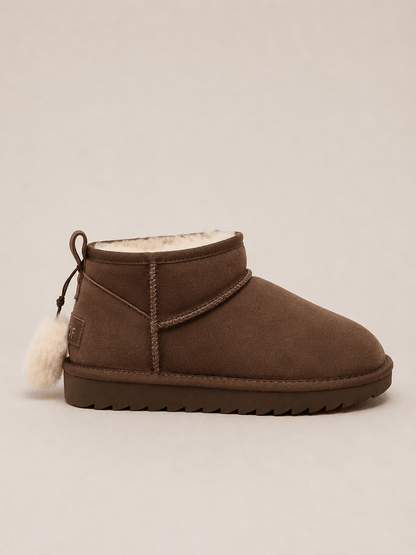Kurzer Lammfell-Boot aus Veloursleder – Taupe