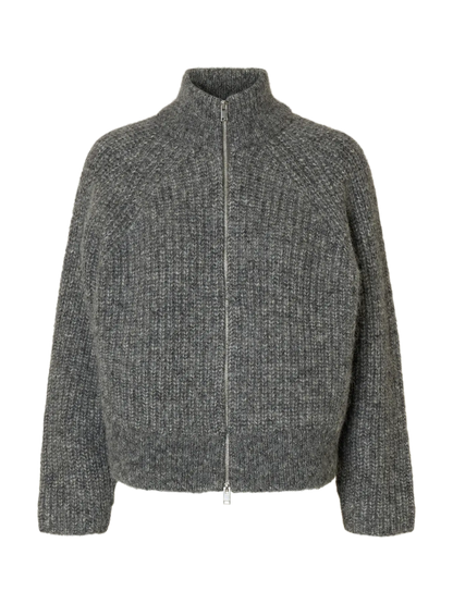 SLFanjuli LS knit Zip - med. grey mel.