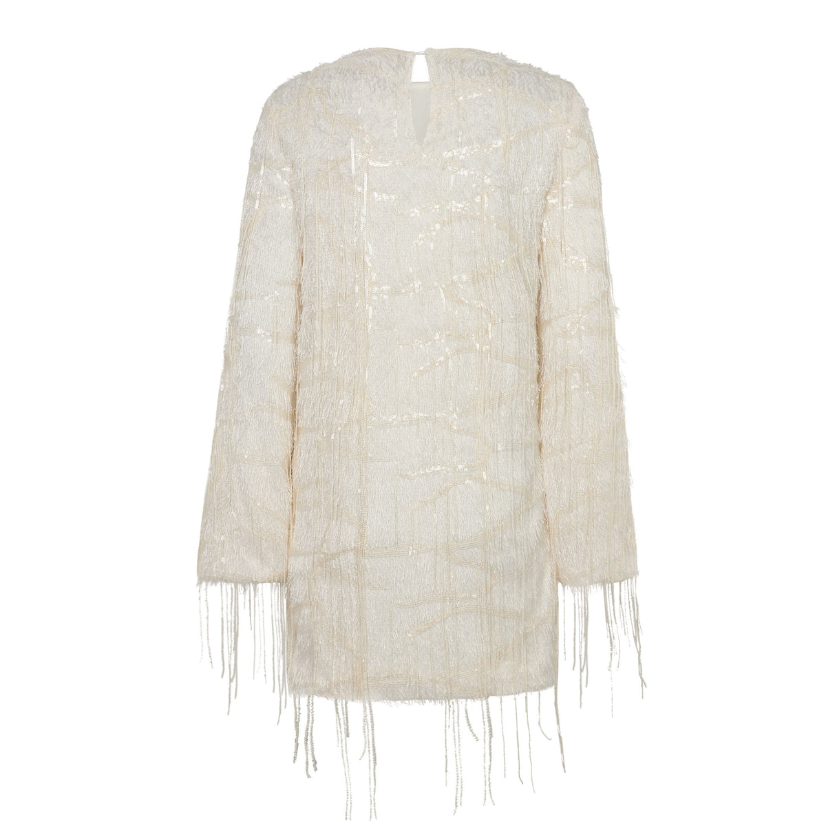 Sequin Fringe Midi Dress - Pearl