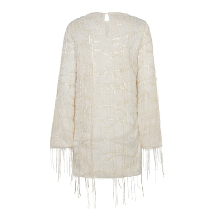 Sequin Fringe Midi Dress - Pearl