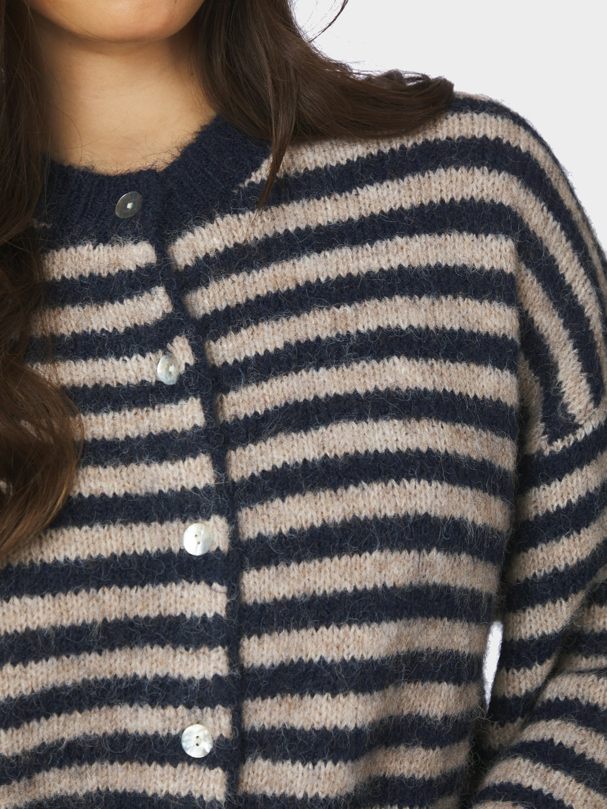 Isana Stripe Fluffy Knit Cardigan - Navy Striped Navy Striped
