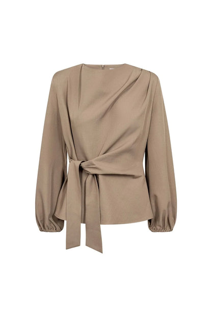 LunaCC Tie Blouse - Taupe