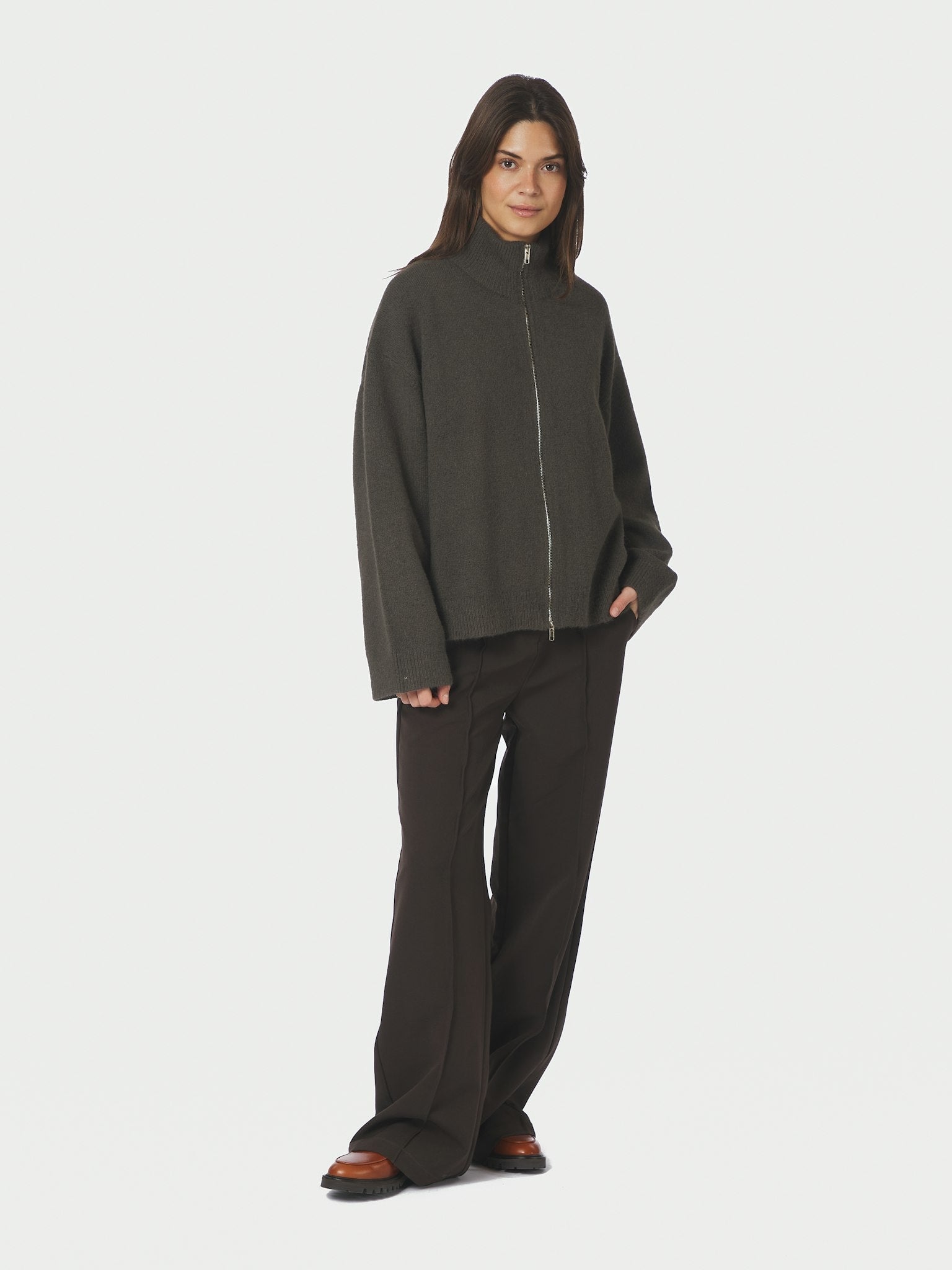 Asley Zip Knit Cardigan - Moss Green
