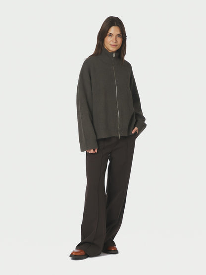 Asley Zip Knit Cardigan - Moss Green