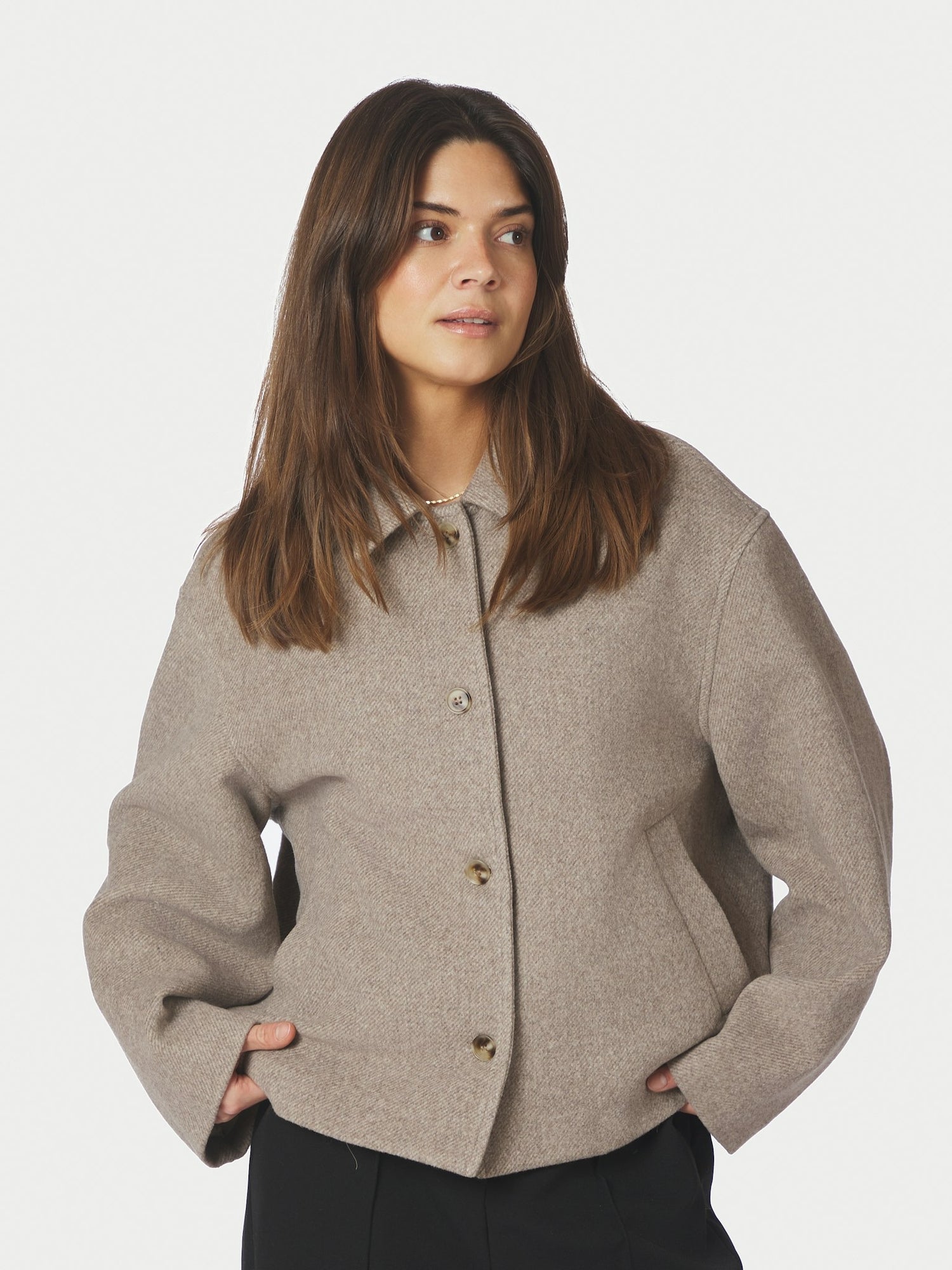 Hamra Herringbone Twill Jacket - Beige Melange