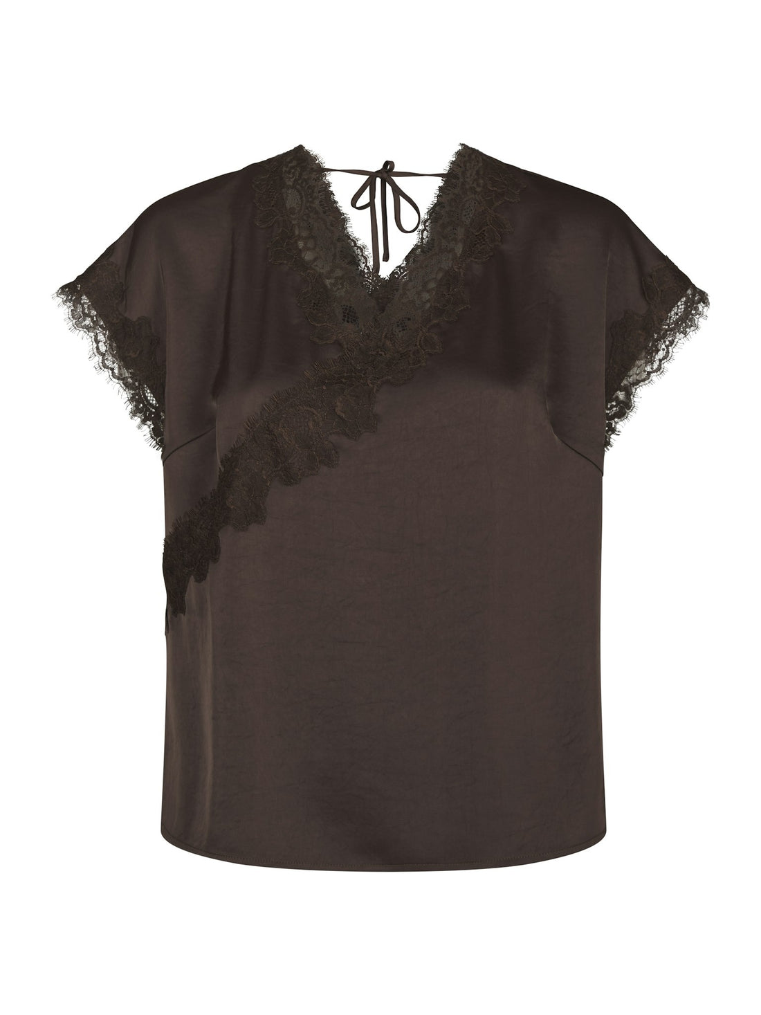 Benera Heavy Sateen Lace Blouse - Dark Brown Dark Brown