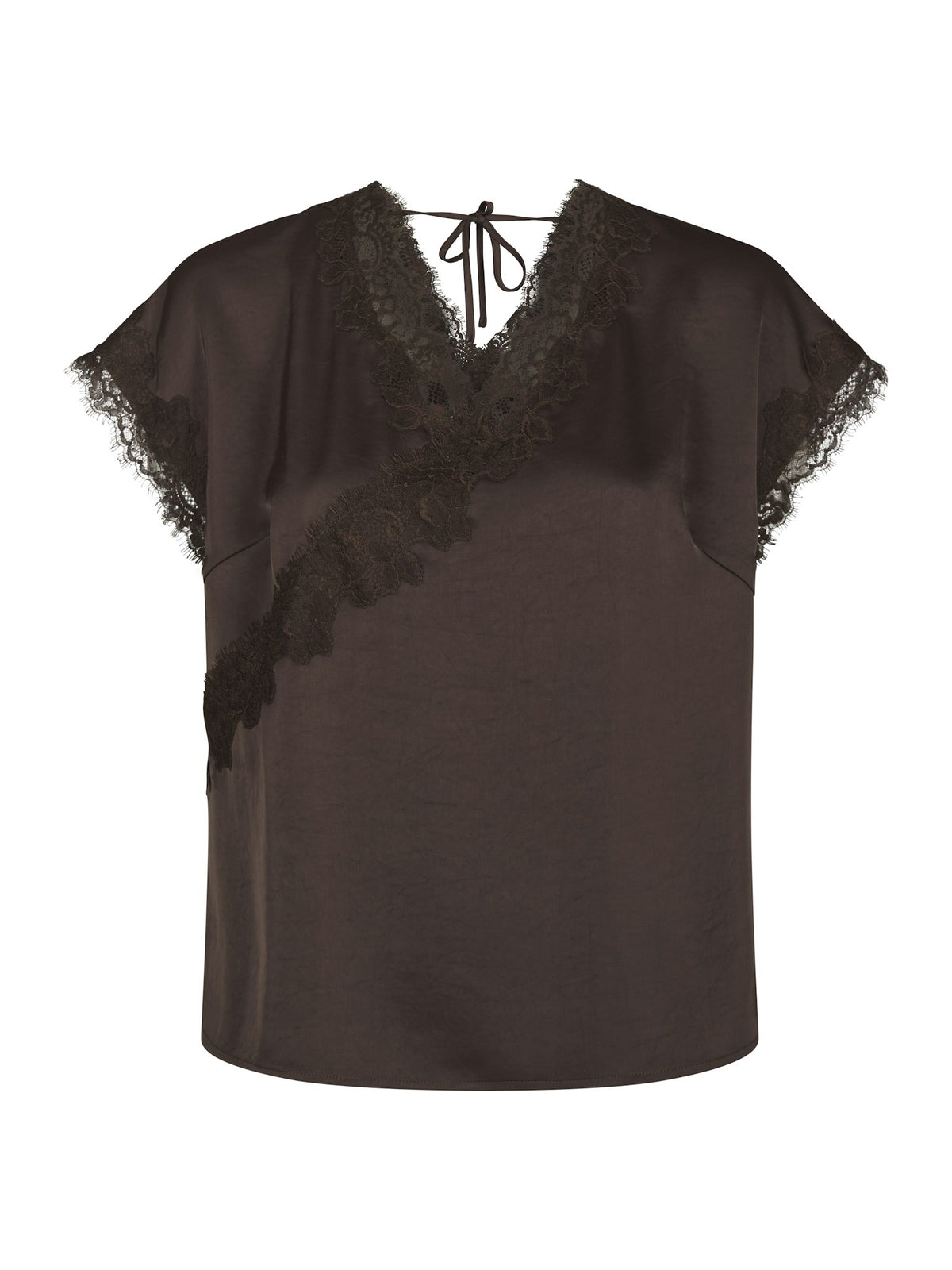 Benera Heavy Sateen Lace Blouse - Dark Brown Dark Brown