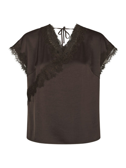 Benera Heavy Sateen Lace Blouse - Dark Brown Dark Brown