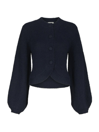 Gio Fluffy Knit Cardigan - Navy