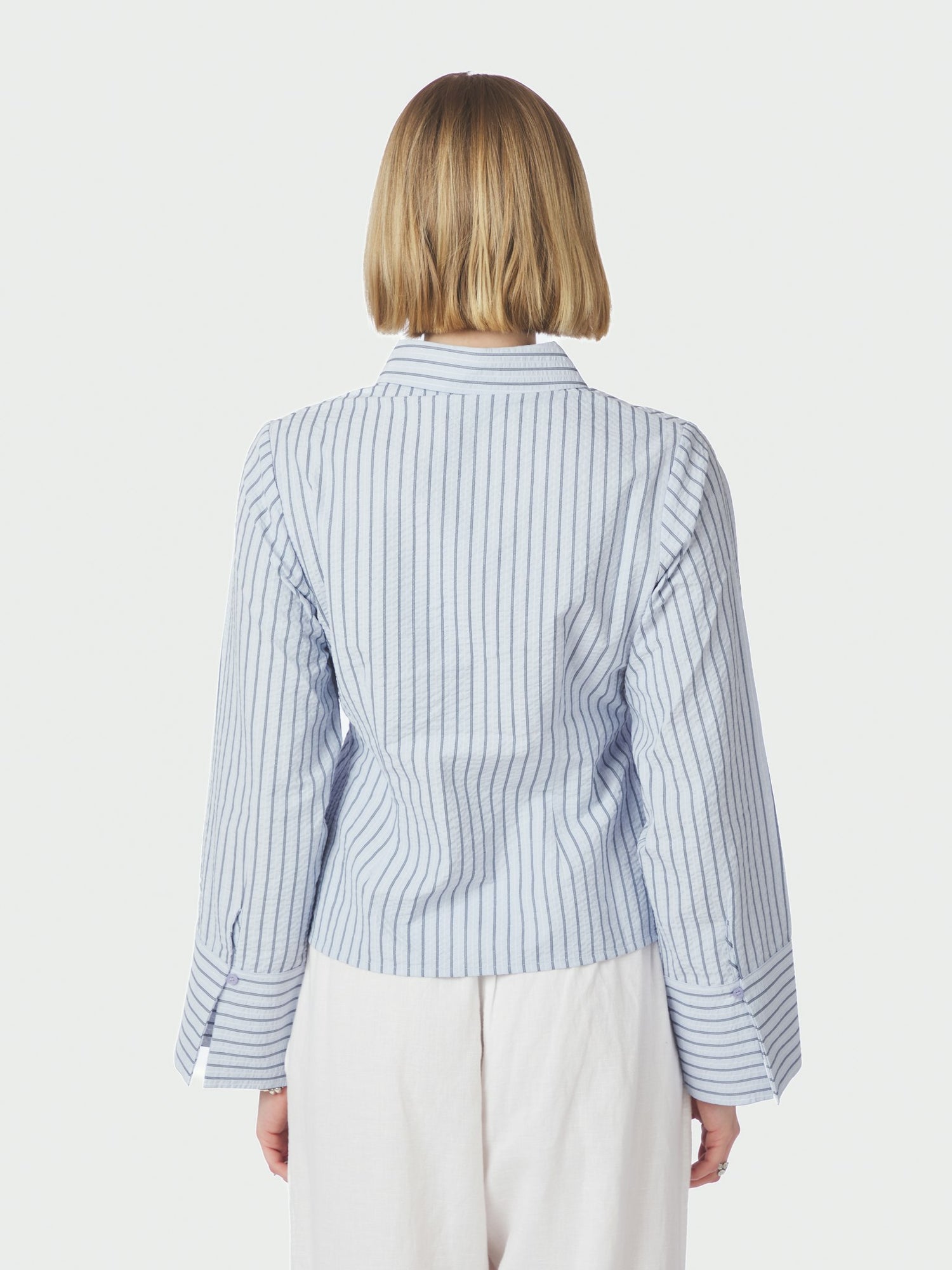 Rosa Striped Crepe Shirt - Blue
