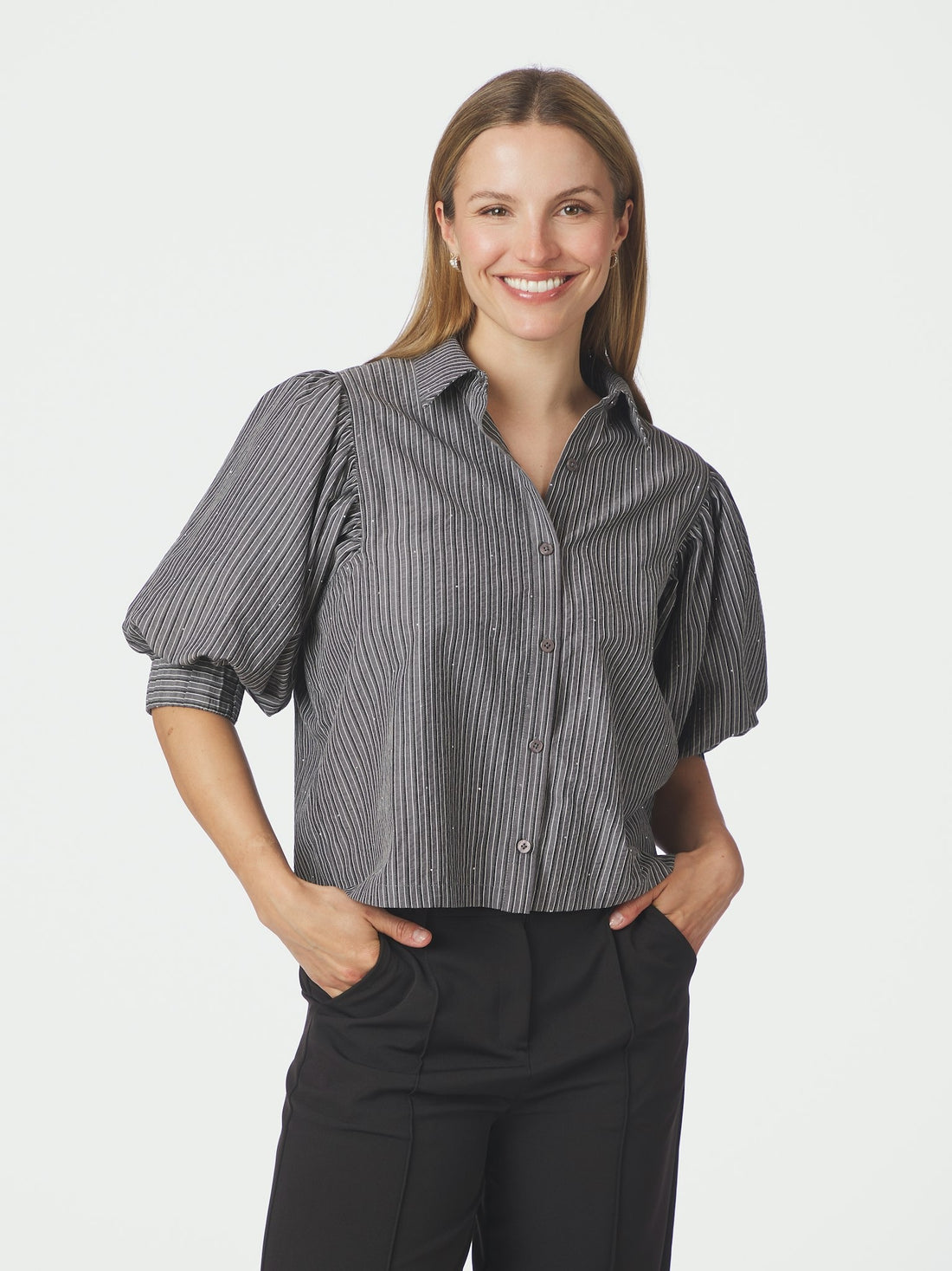 Etta Stripe B Shirt - Dark Grey
