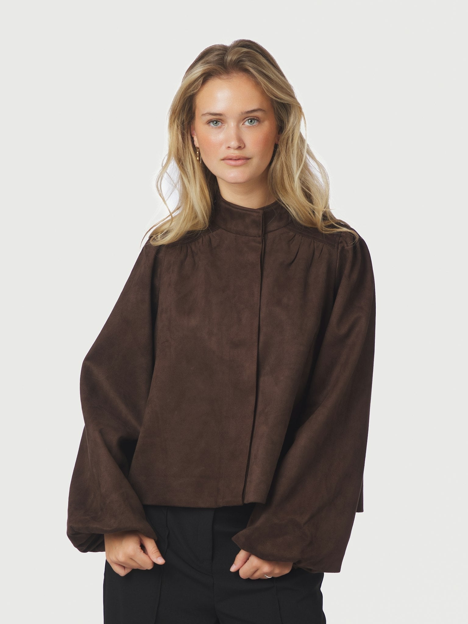 Tirsa Faux Suede Jacket - Dark Brown