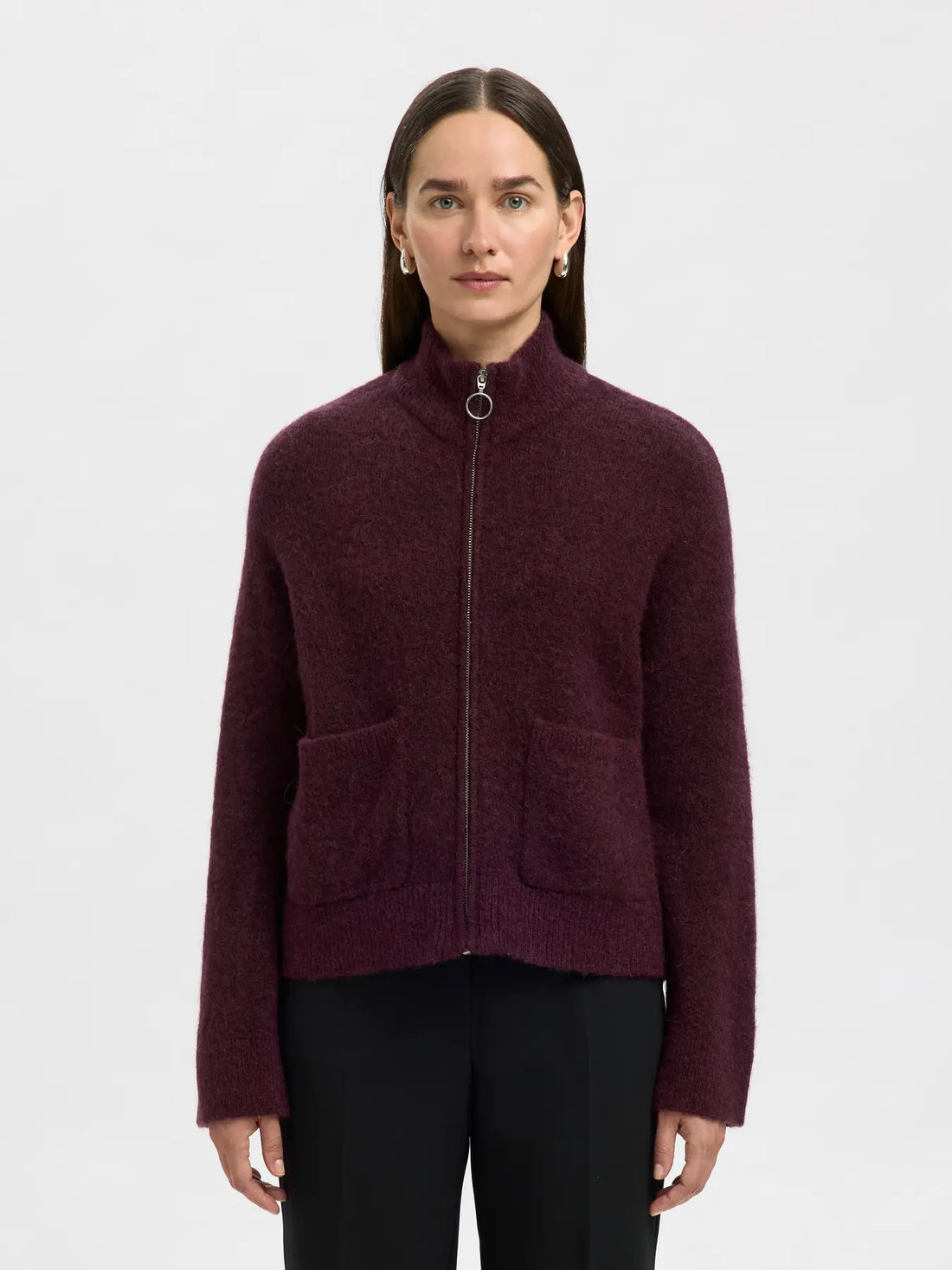 SLFsia Knit Zipper Cardigan - Fig