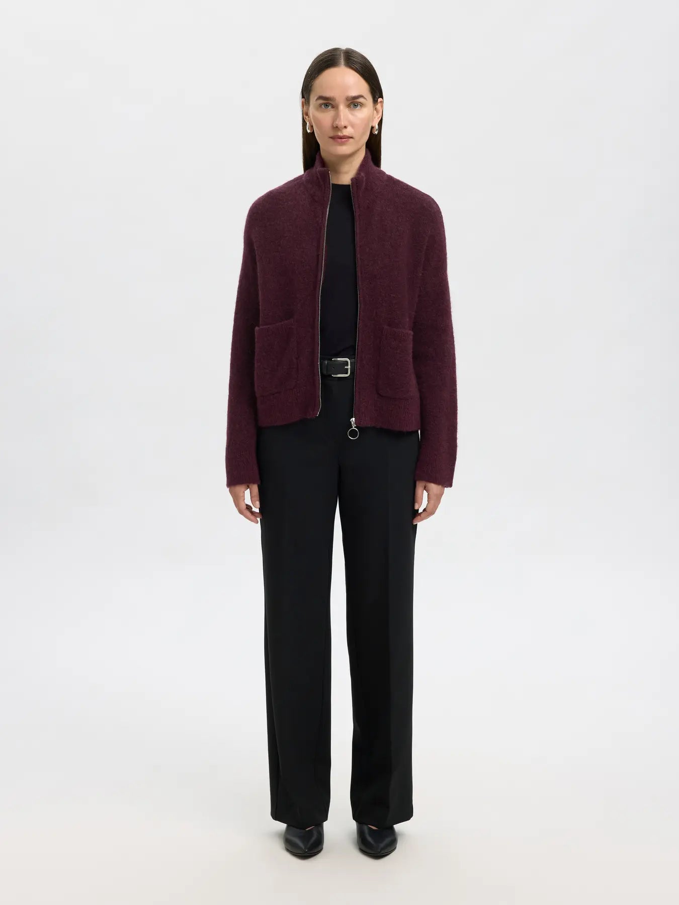 SLFsia Knit Zipper Cardigan - Fig