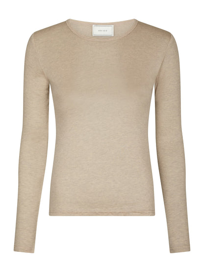 Nella Fine Rib Blouse - Beige Melange