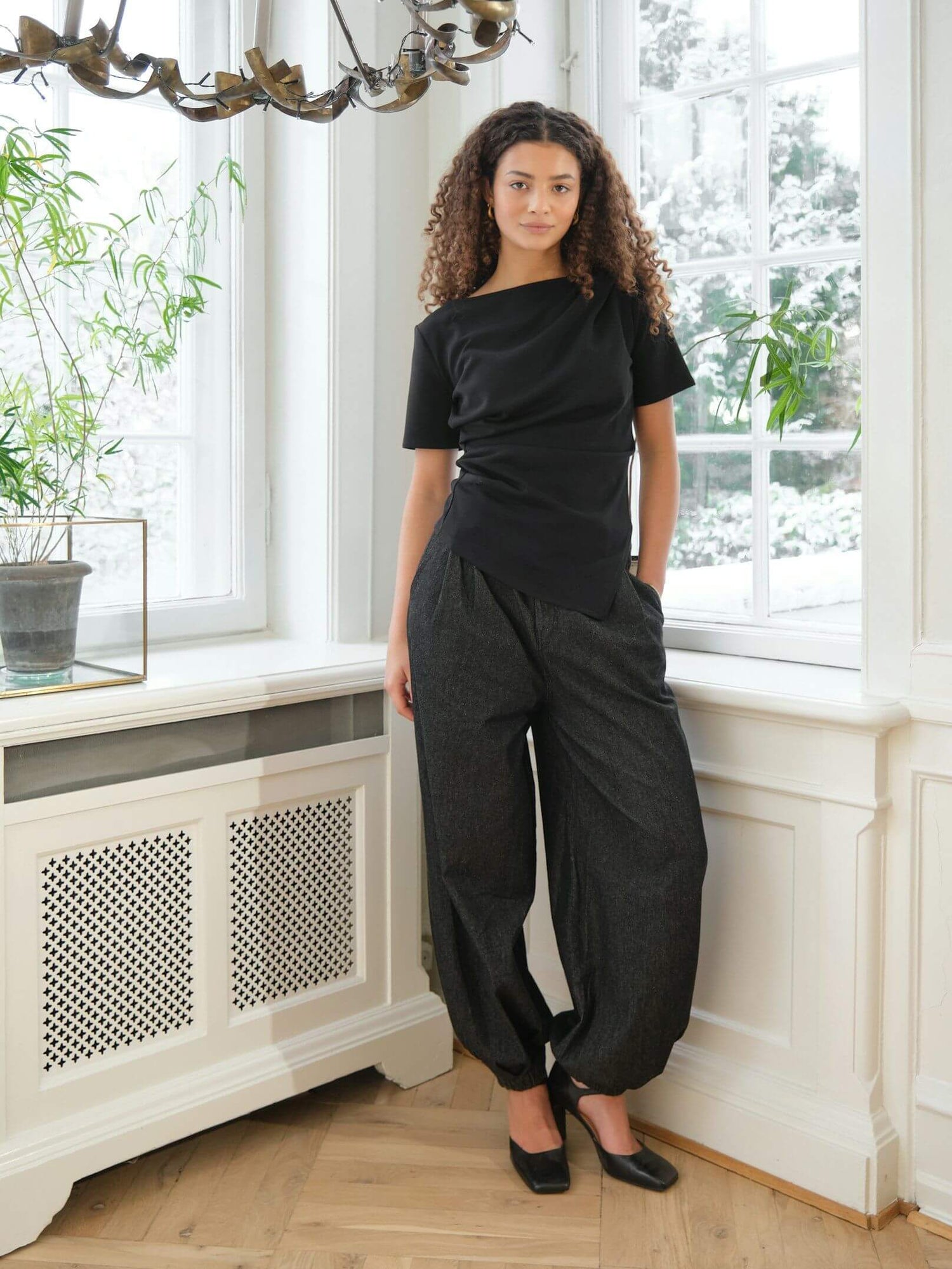 Fayla Denim Balloon Pants - Black