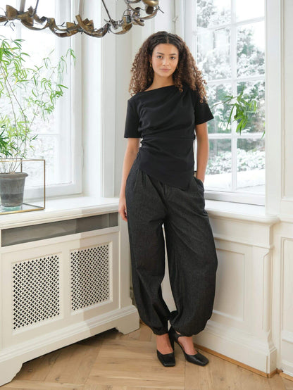 Fayla Denim Balloon Pants - Black