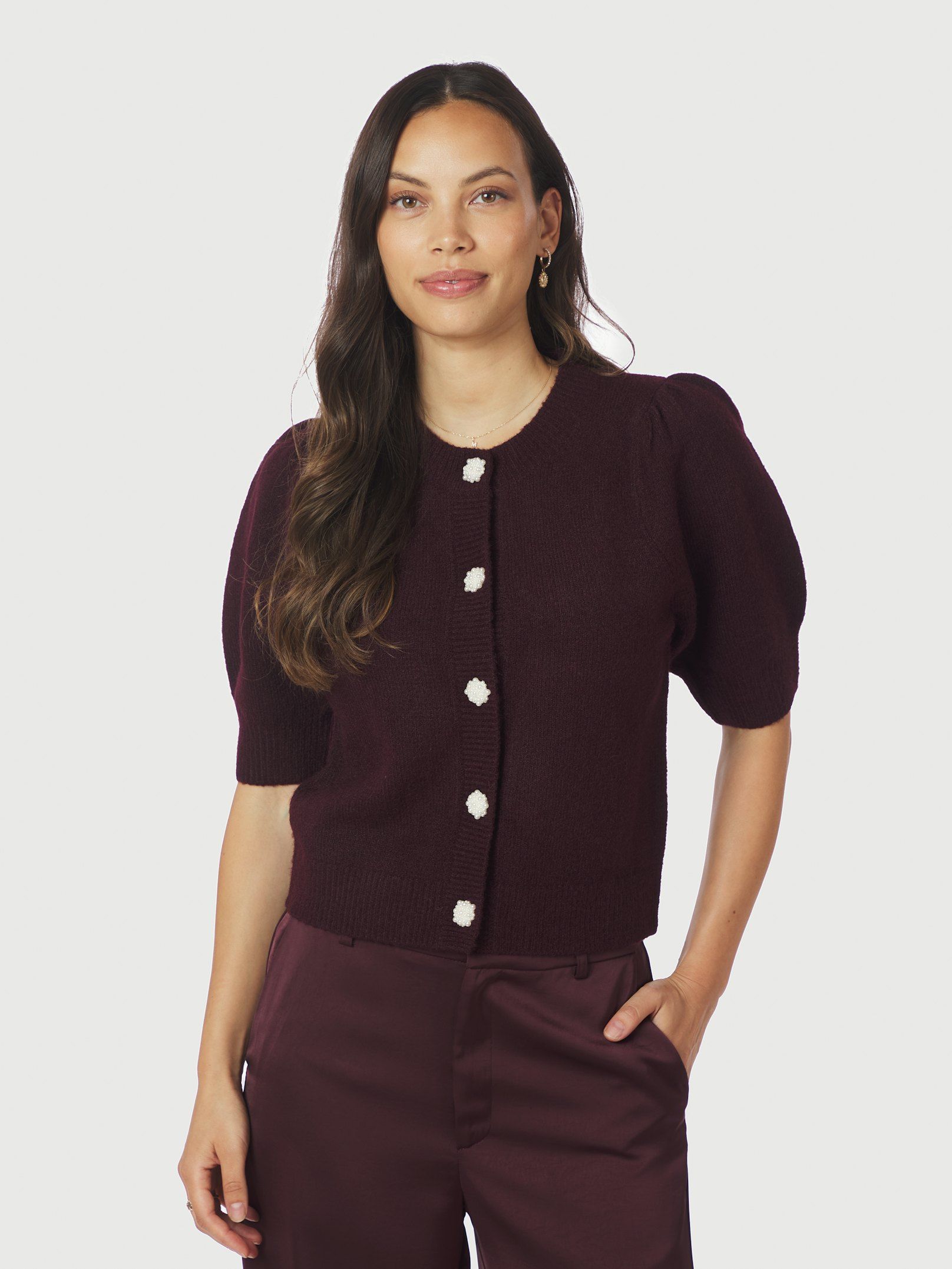 Trudy Deco Knit Cardigan - Wine