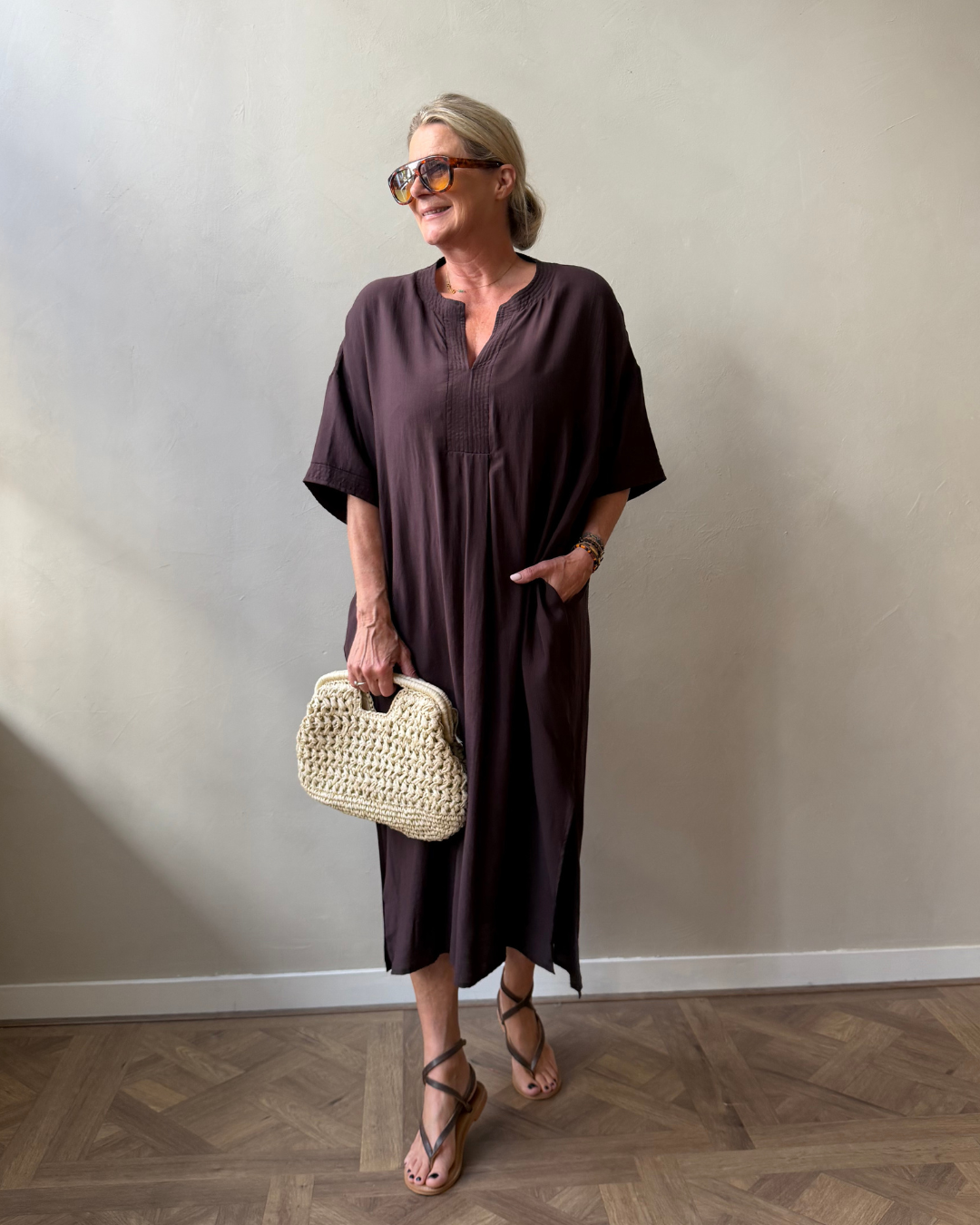 HeraCC Tunic V-Dress - Dark Brown