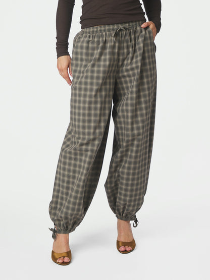 Roxane Balloon Checked Pants - Dusty Army