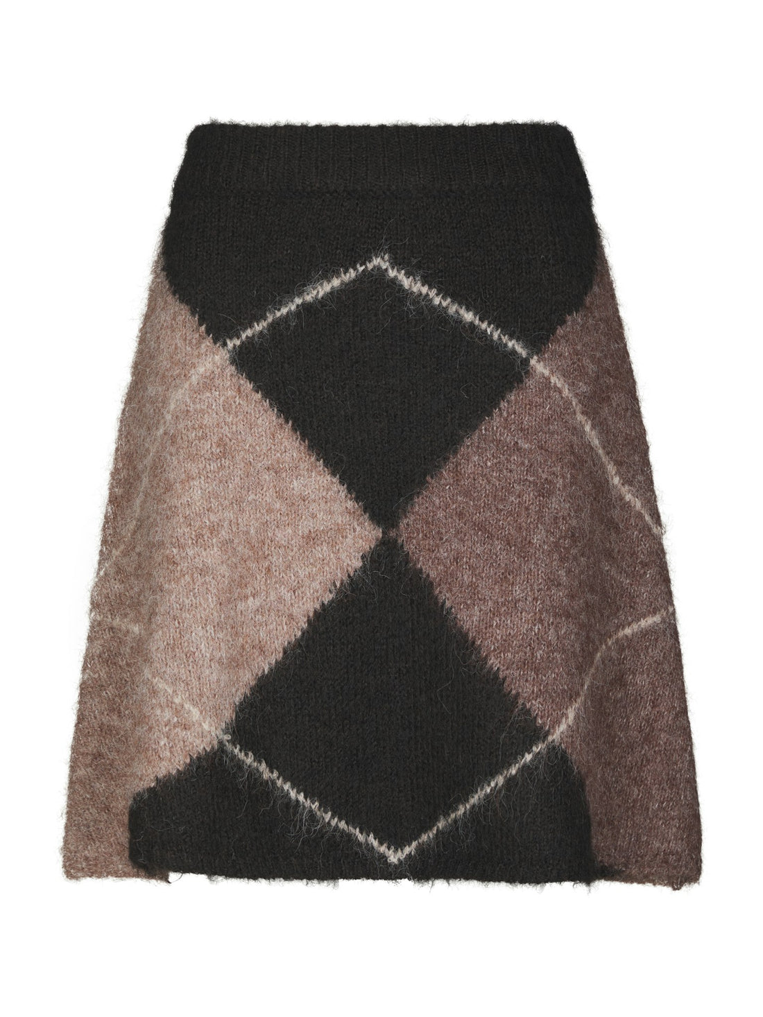 Gisa Check Fluff Knit Skirt - Dark Brown