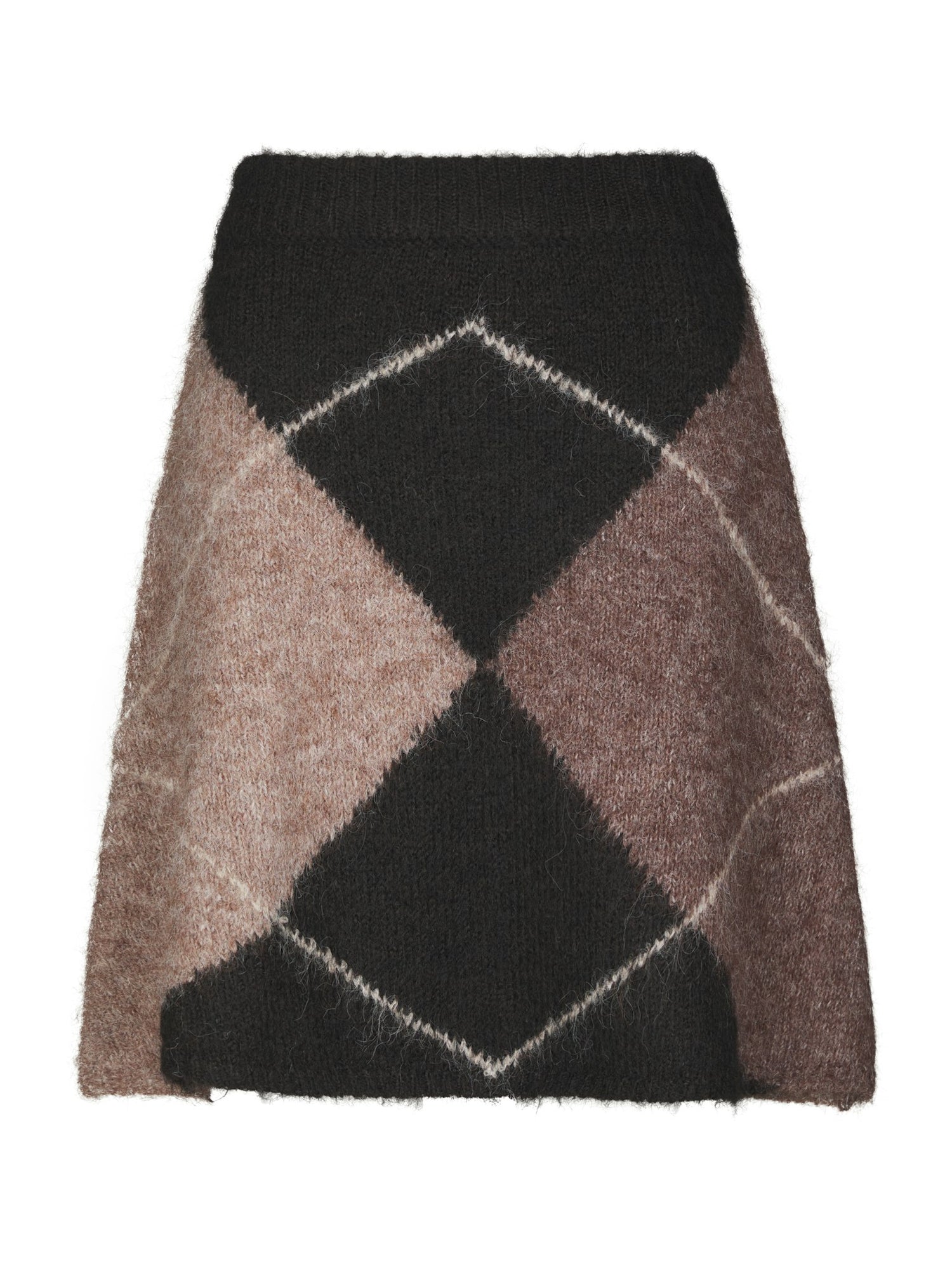 Gisa Check Fluff Knit Skirt - Dark Brown
