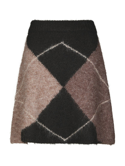 Gisa Check Fluff Knit Skirt - Dark Brown