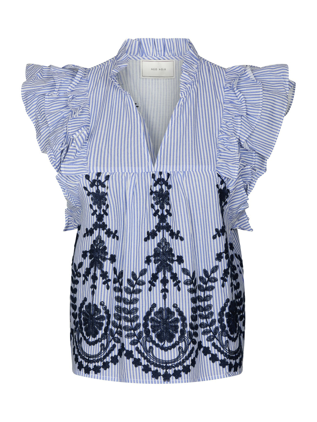 Jayla Stripe Embroidery Top - Blue