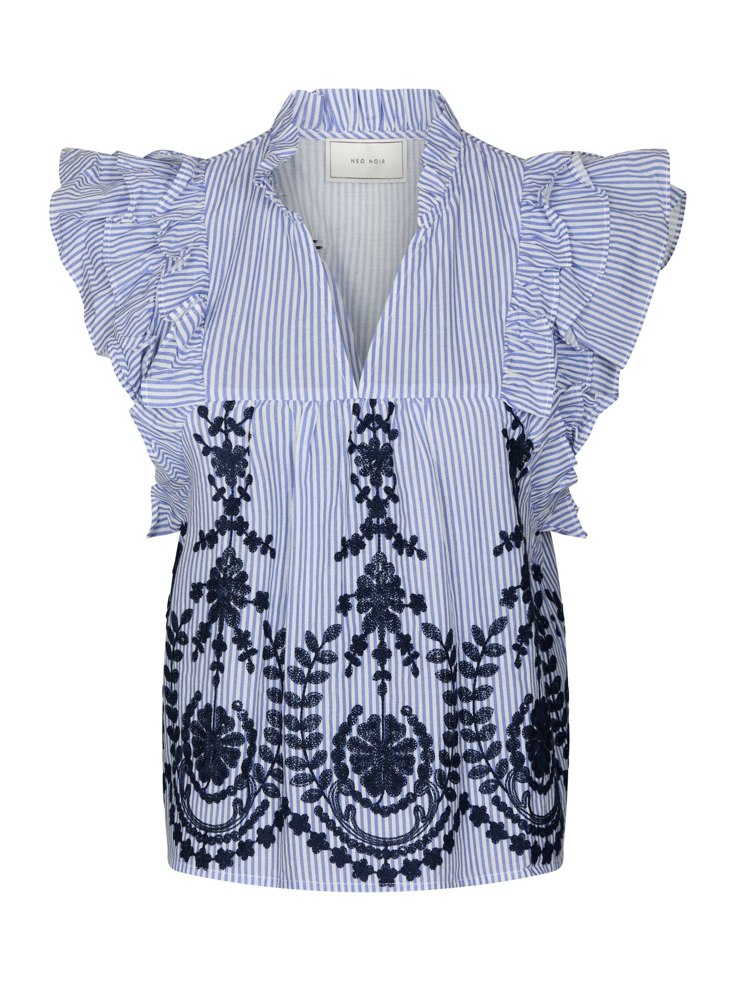 Jayla Stripe Embroidery Top - Blue