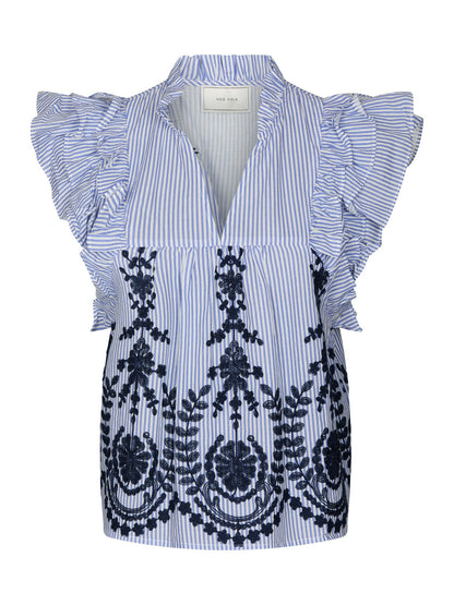 Jayla Stripe Embroidery Top - Blue