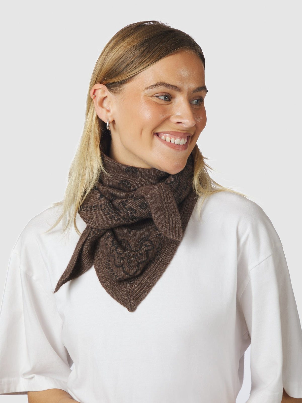 Lolana Paisley Knit Scarf - Brown Melange
