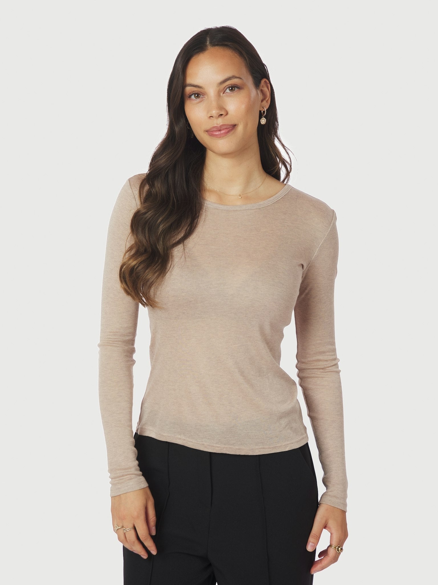 Nella Fine Rib Blouse - Beige Melange