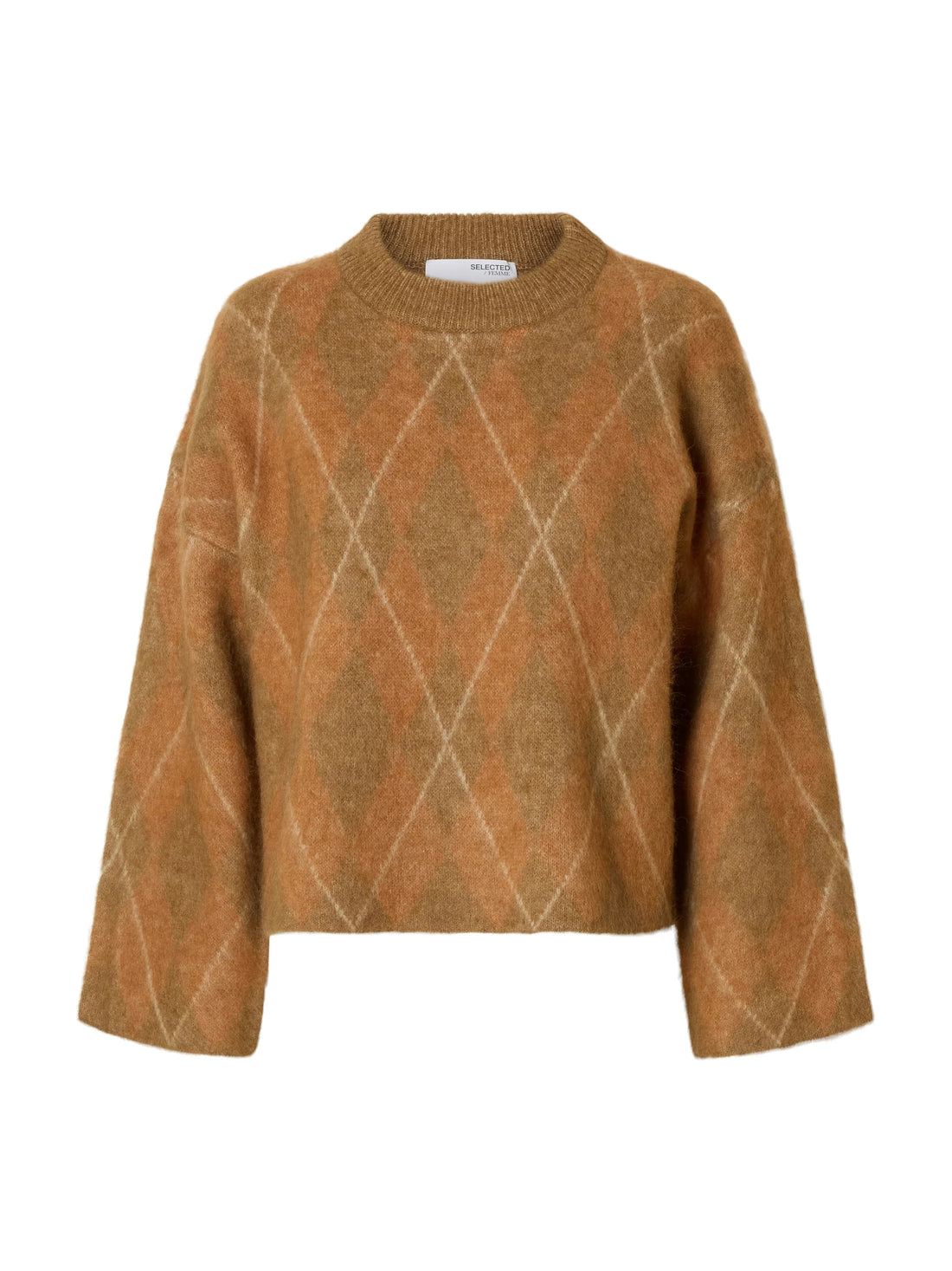 SLFlulu Brushed LS Argyle Knit O-Neck - Golden Brown