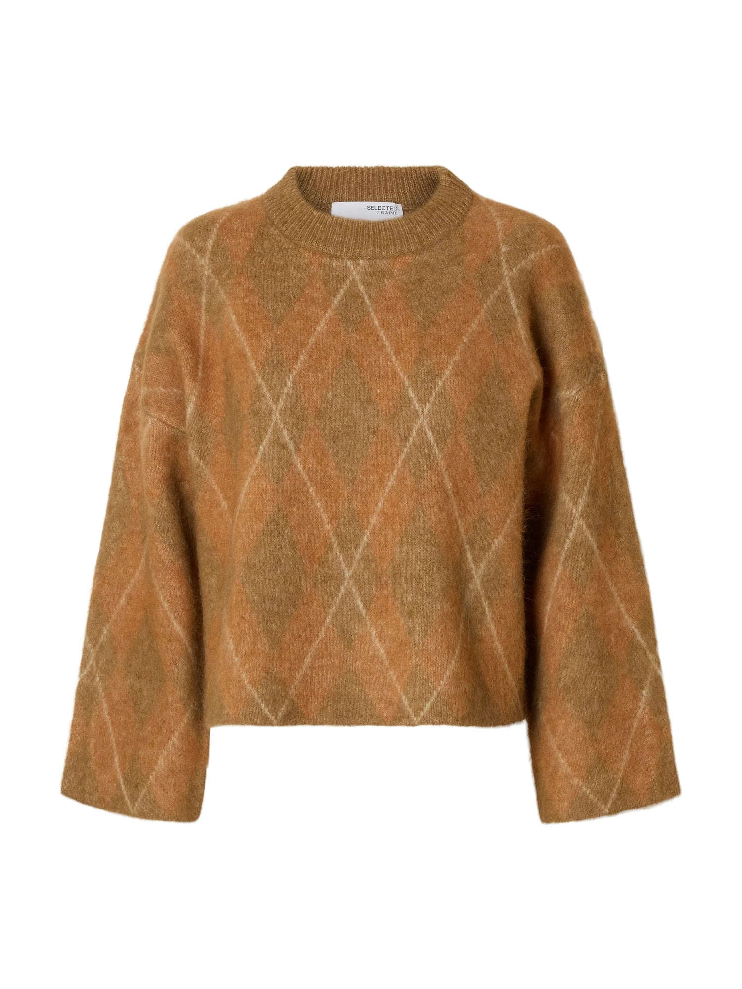 SLFlulu Brushed LS Argyle Knit O-Neck - Golden Brown