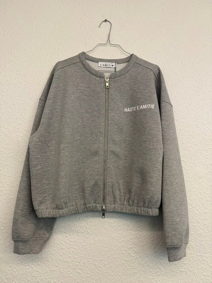 Maxi Crop Zip Sweat - Grey Melangé