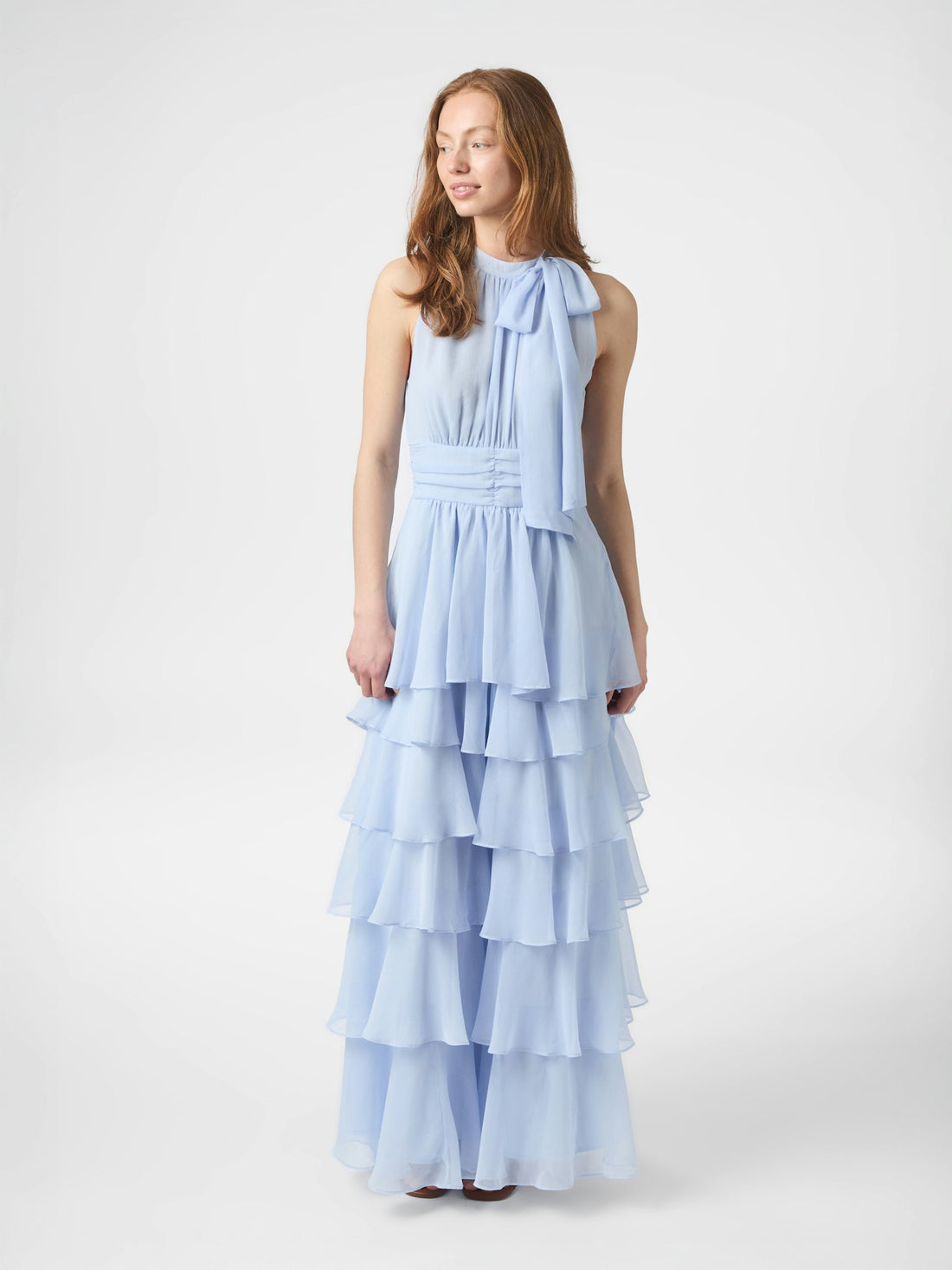 Marli Solid Chiffon Dress - Light Blue