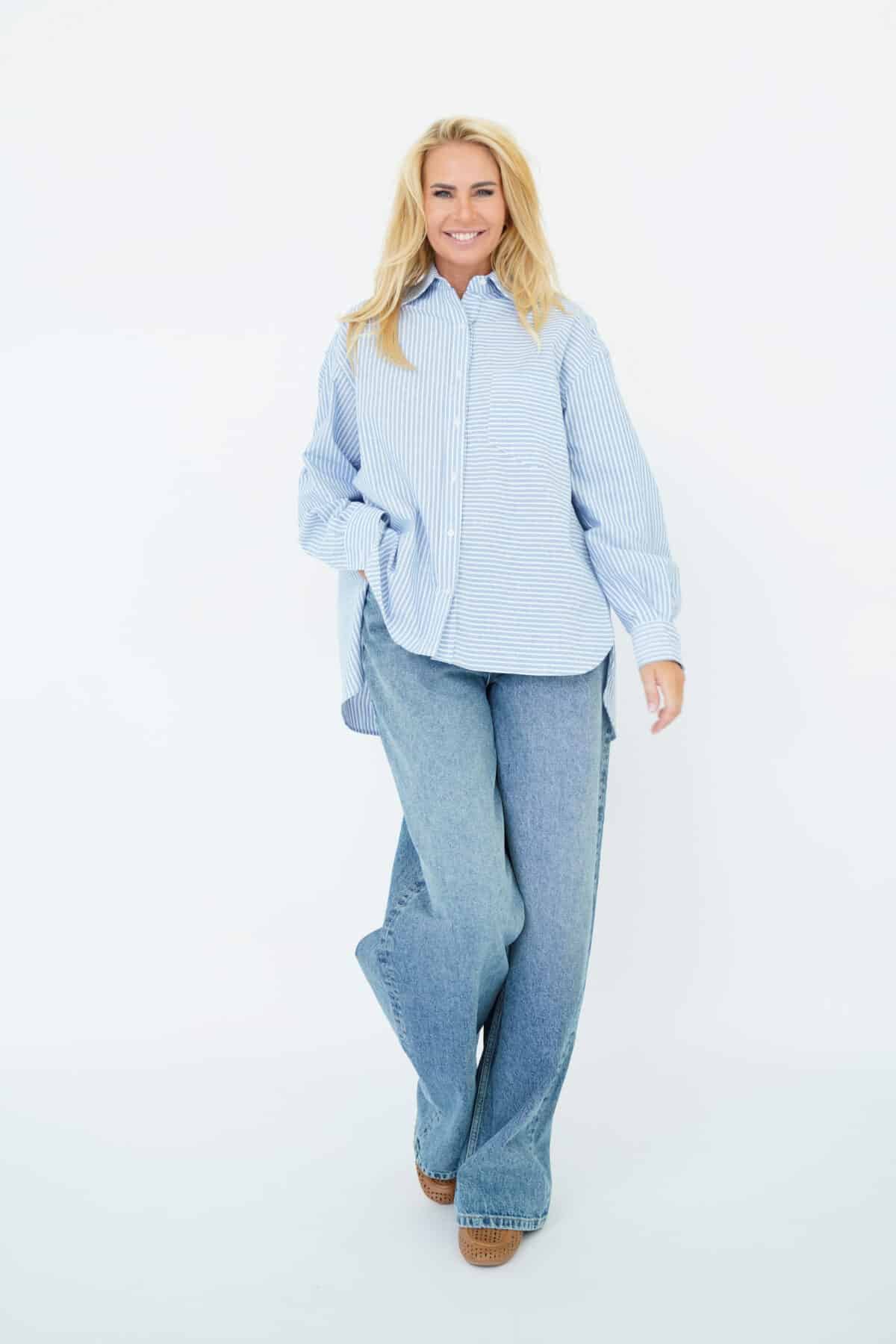 South Blouse Blue – White Oxford Digi Stripe