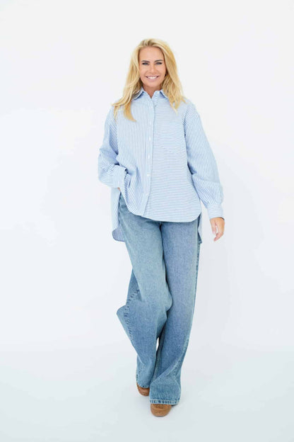 South Blouse Blue – White Oxford Digi Stripe