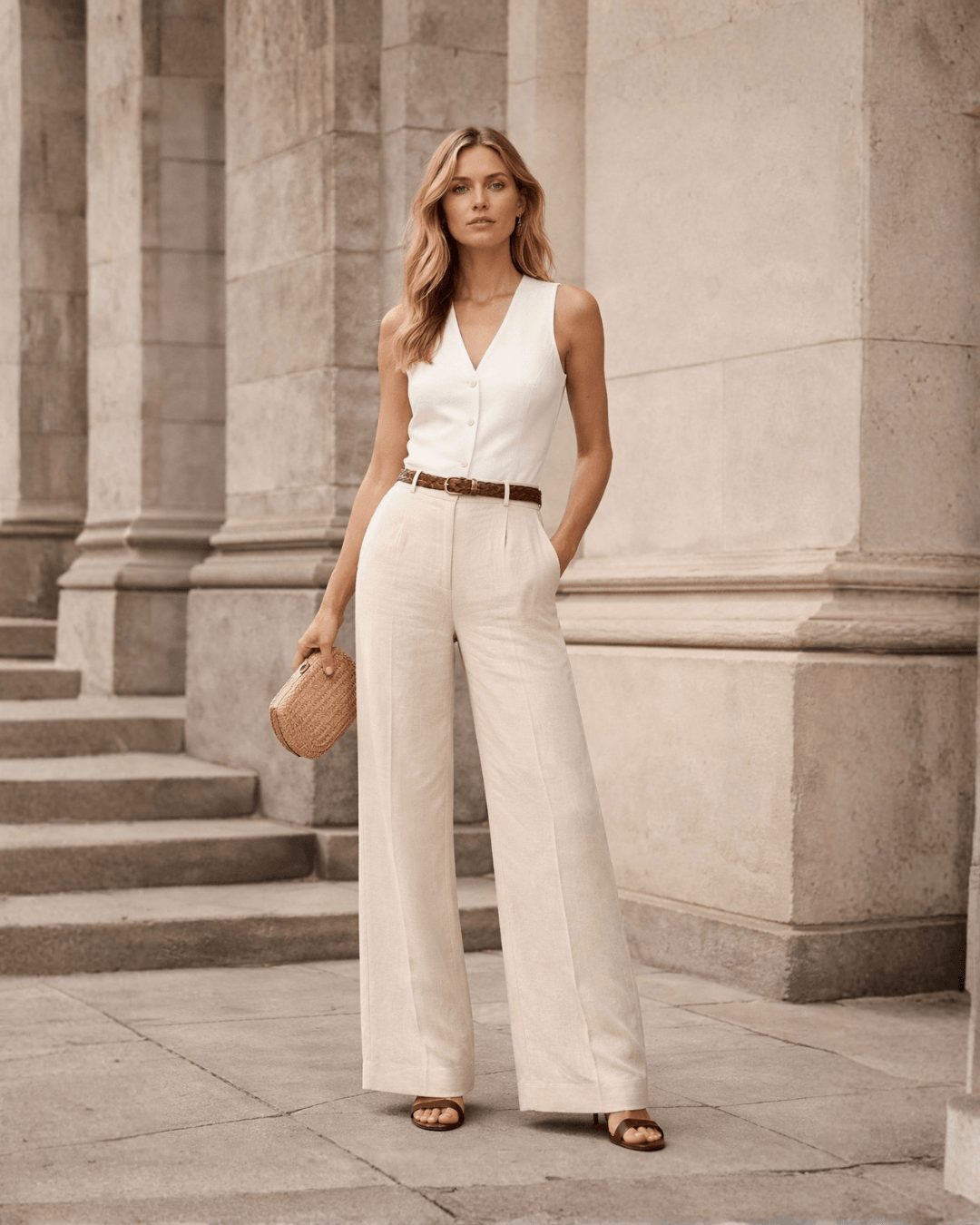 SLFwide Ida MW Linen Pant - Egret