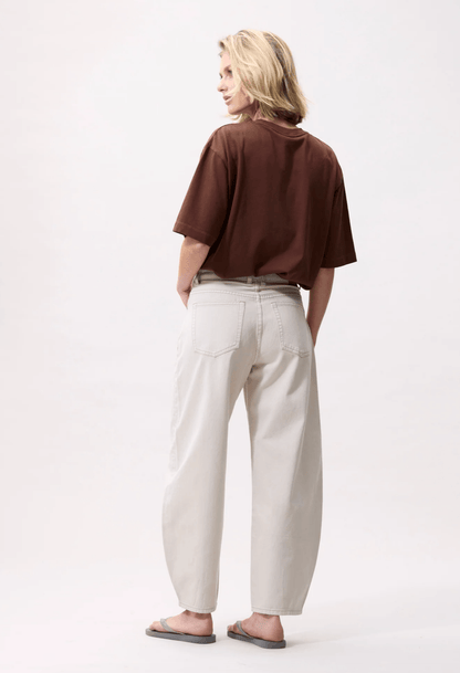 Cropped Barrel Fit Jeans - Cream
