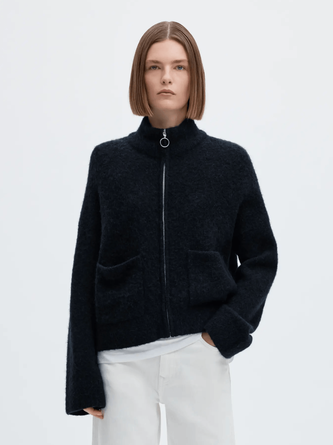 SLFsia Ras LS Knit Zipper Cardigan - Dark Sapphire Mel.