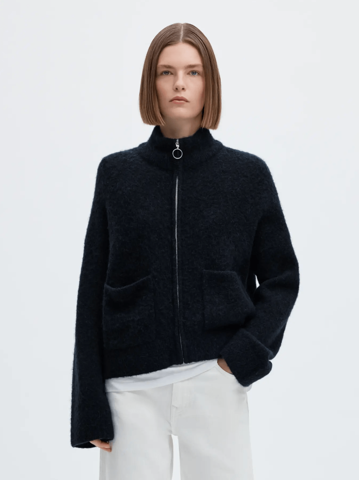 SLFsia Ras LS Knit Zipper Cardigan - Dark Sapphire Mel.