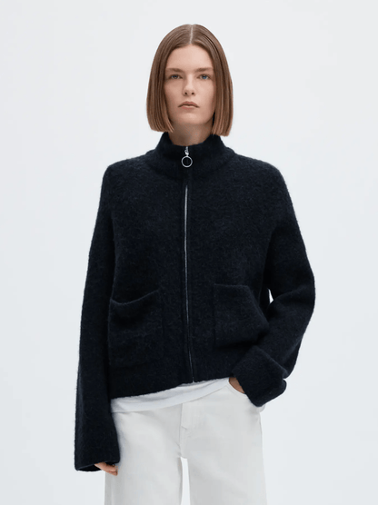 SLFsia Ras LS Knit Zipper Cardigan - Dark Sapphire Mel.