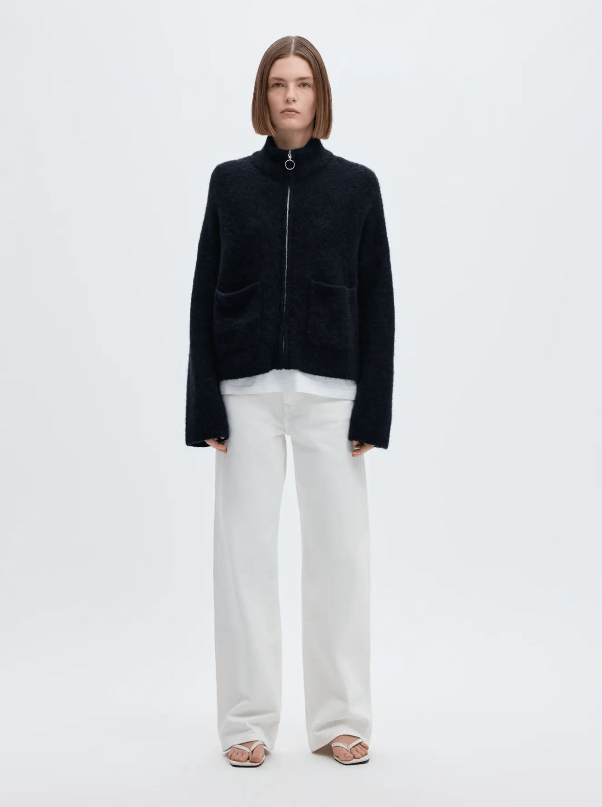 SLFsia Ras LS Knit Zipper Cardigan - Dark Sapphire Mel.