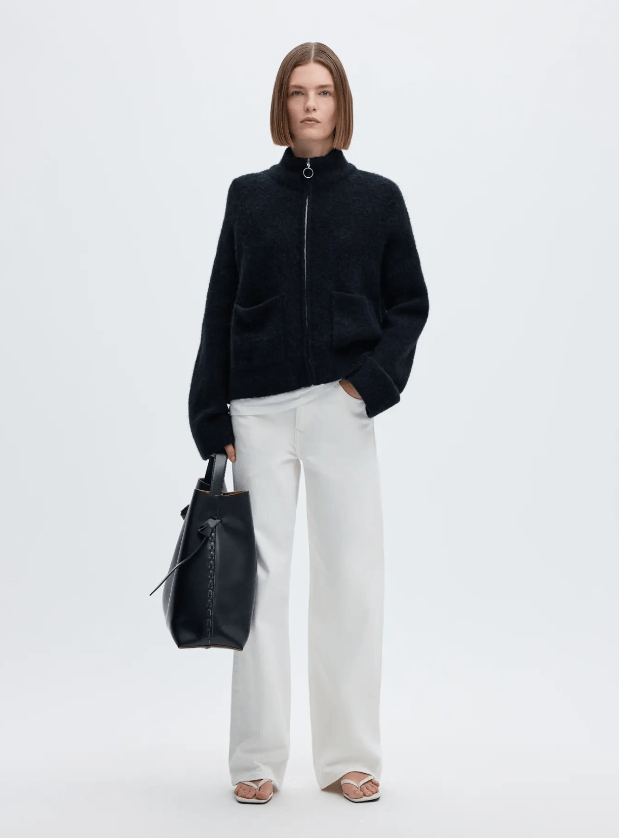 SLFsia Ras LS Knit Zipper Cardigan - Dark Sapphire Mel.