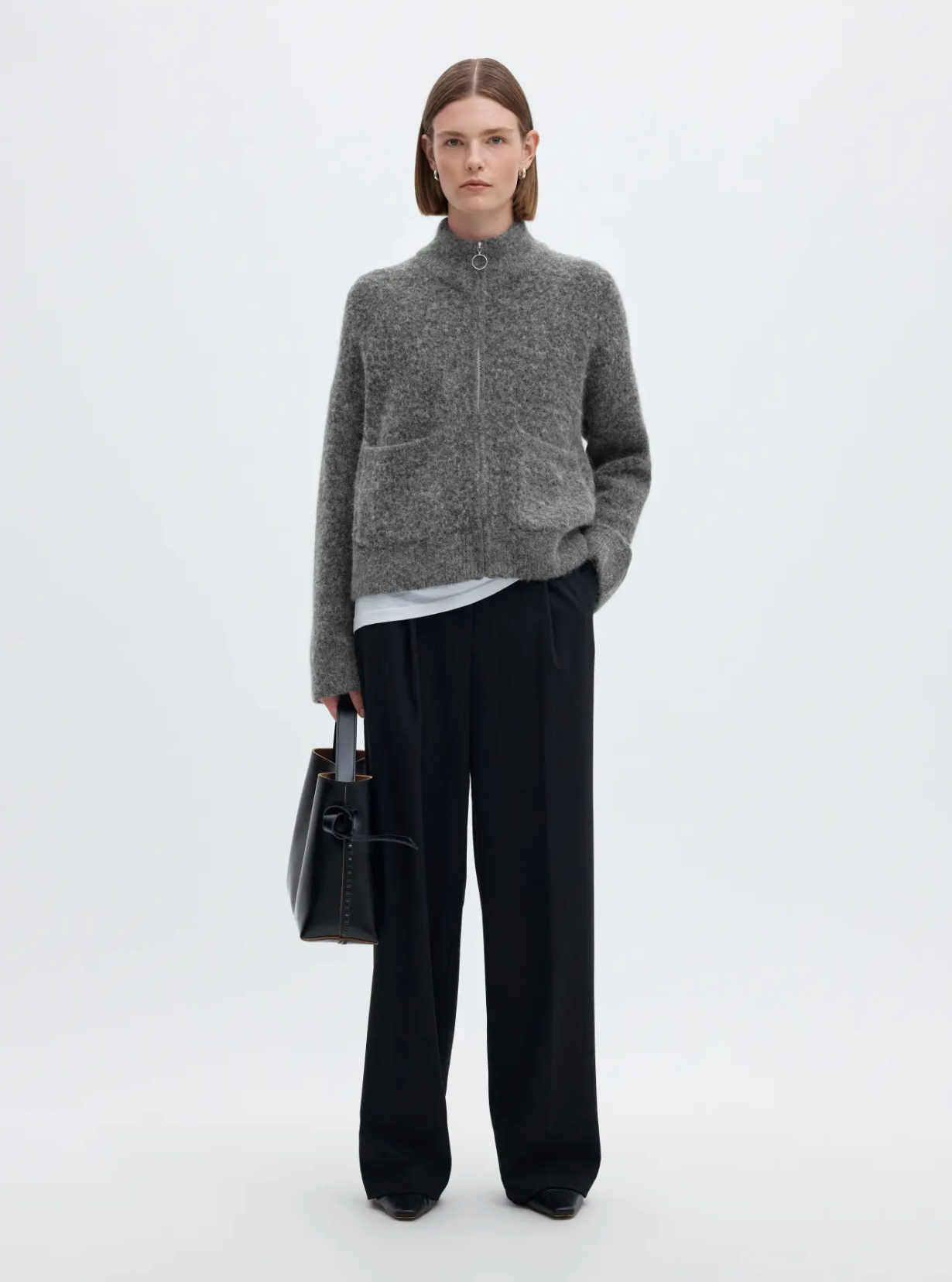 SLFsia Ras LS Knit Zipper Cardigan - Medium Grey Mel.