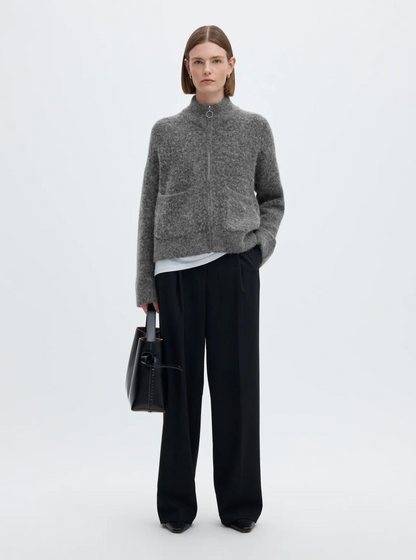SLFsia Ras LS Knit Zipper Cardigan - Medium Grey Mel.