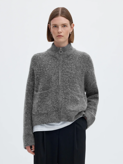 SLFsia Ras LS Knit Zipper Cardigan - Medium Grey Mel.