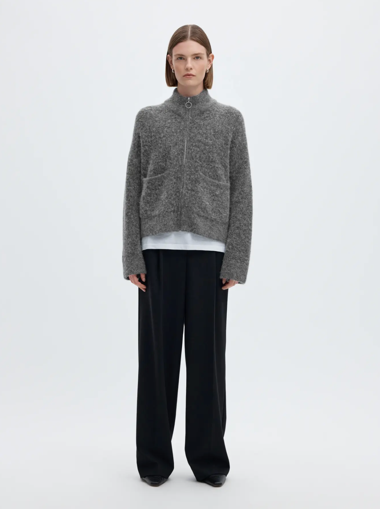 SLFsia Ras LS Knit Zipper Cardigan - Medium Grey Mel.